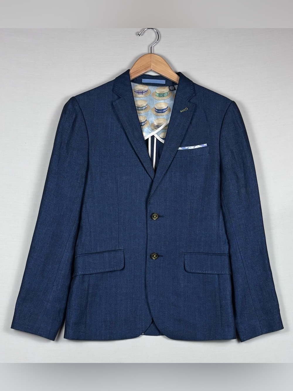 Ted Baker London Linen Cotton Herringbone Blazer Navy Sport Coat Size 1